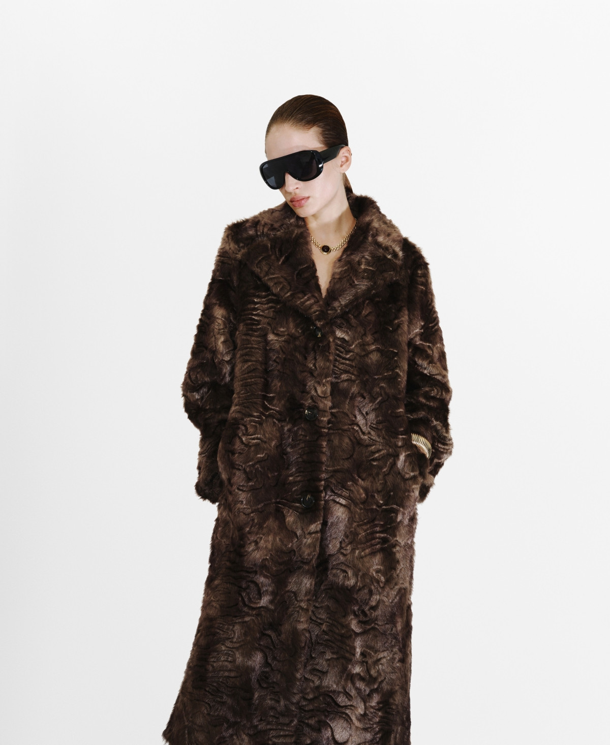 Mango Women's Textured Faux-Fur Coat - Brown | Macy's