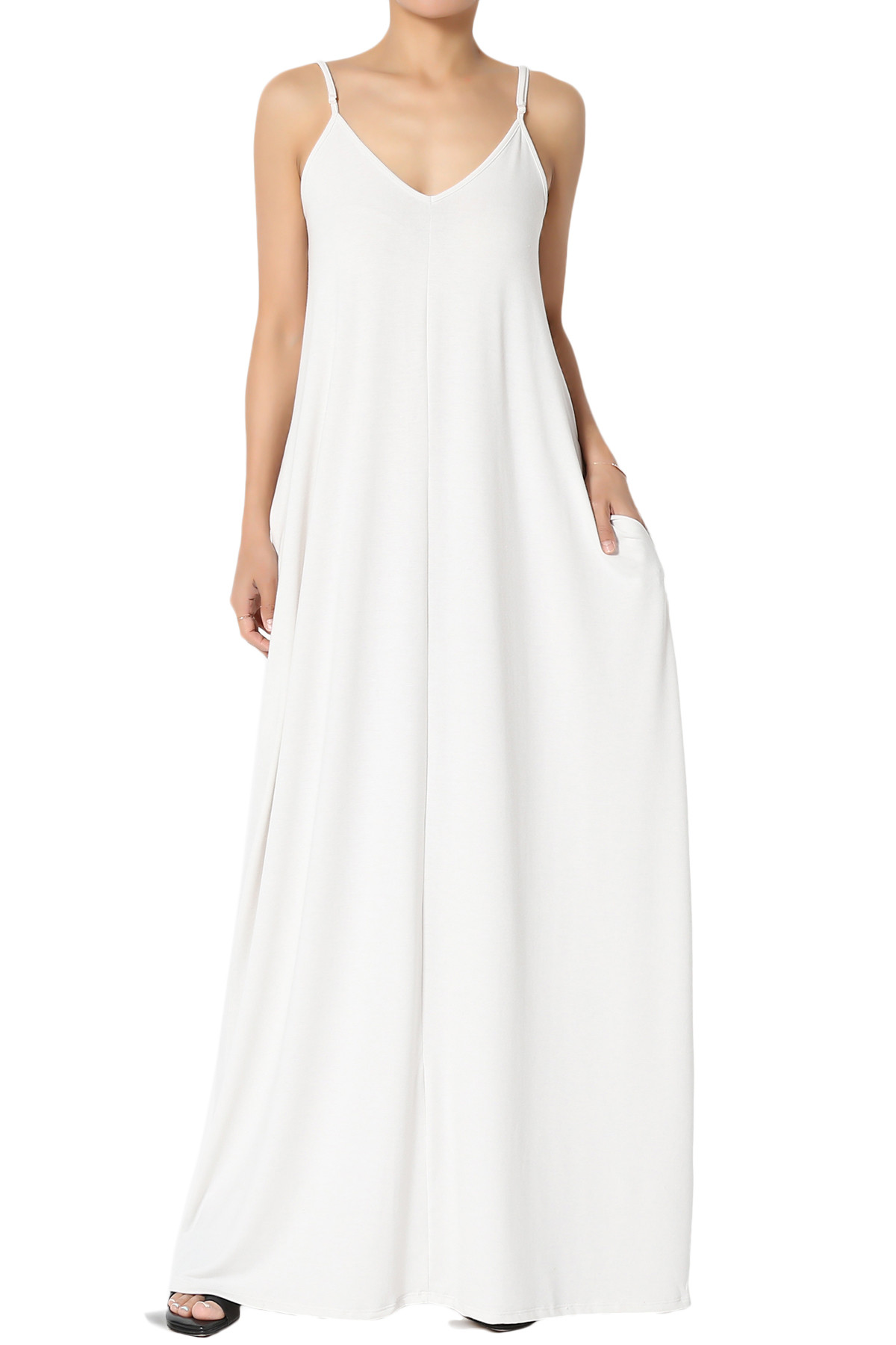 TheMogan Women's S~3X V-Neck Draped Jersey Casual Beach Cami Long Maxi Dress W Pocket - Walmart.c... | Walmart (US)