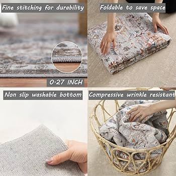 CHAMPLANT 5x7 Washable Area Rug Vintage Brown Traditional Floor Cover Foldable Thin Rug Kitchen A... | Amazon (US)