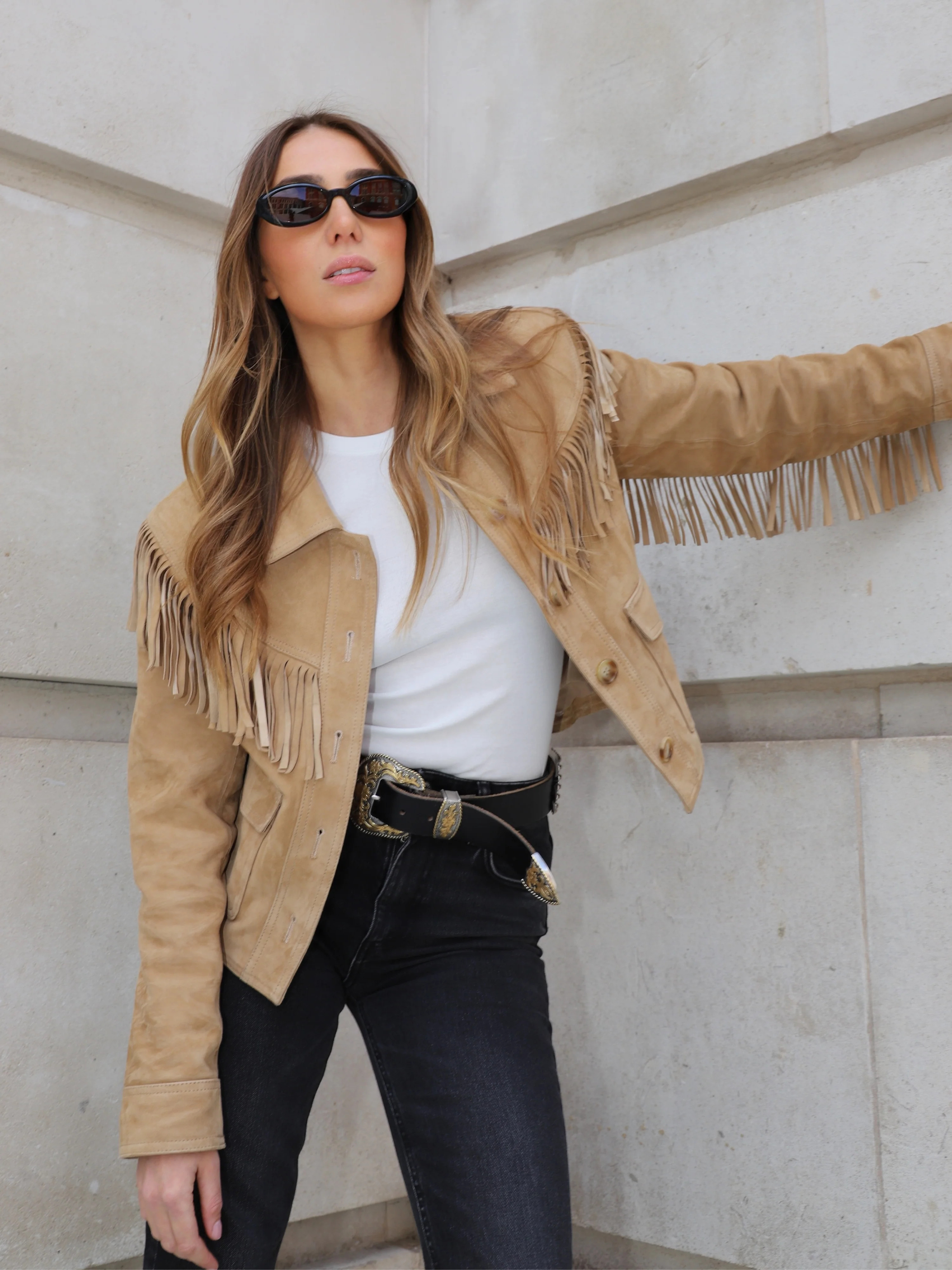 The Delilah Suede Jacket Beige | L.CUPPINI