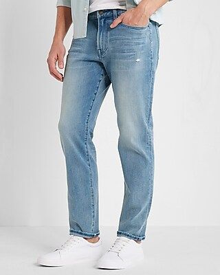 Straight Fit Light Wash Destroyed 4-way Hyper Stretch Jeans | Express