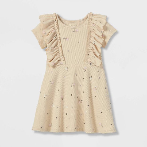Grayson Collective Toddler Girls' Floral Ribbed Ruffle Short Sleeve Dress - Cream | Target