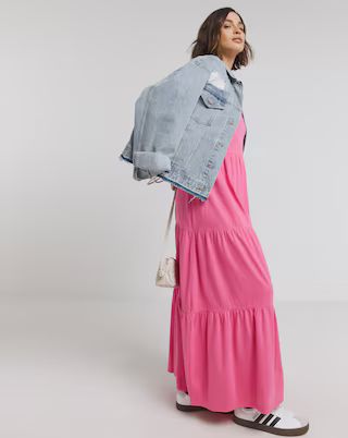 Pink Tiered Cotton Jersey Maxi Dress | Simply Be | Simply Be (UK)