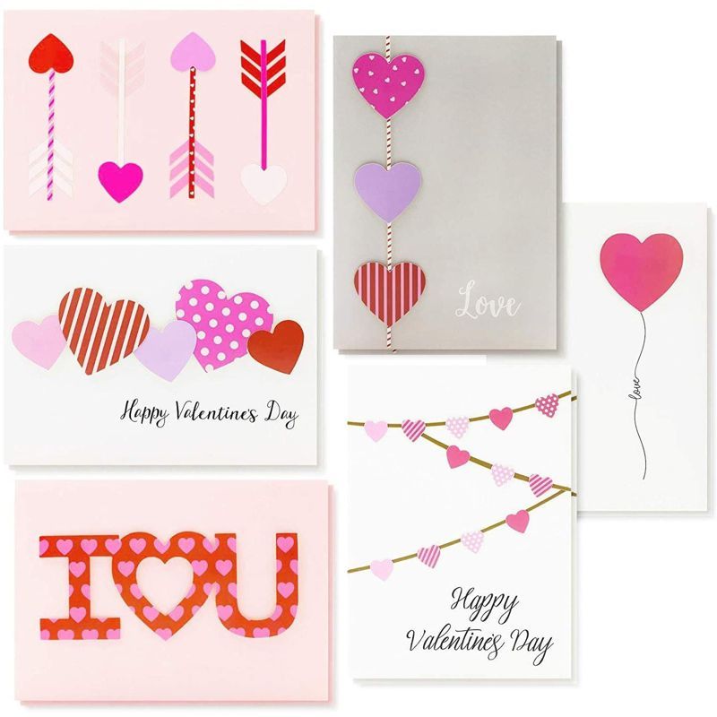Best Paper Greetings 12 Pack Pink Valentine's Cards with Envelopes, 6 Colorful Heart Designs, 5 x... | Target