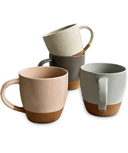 Mora Ceramic Large Latte Mug Set of 4, 16oz - Microwavable, Porcelain Coffee Cups With Big Handle - Modern, Boho, Unique Style For Any Kitchen. Microwave Safe Stoneware - Assorted Neutrals | Amazon (US)