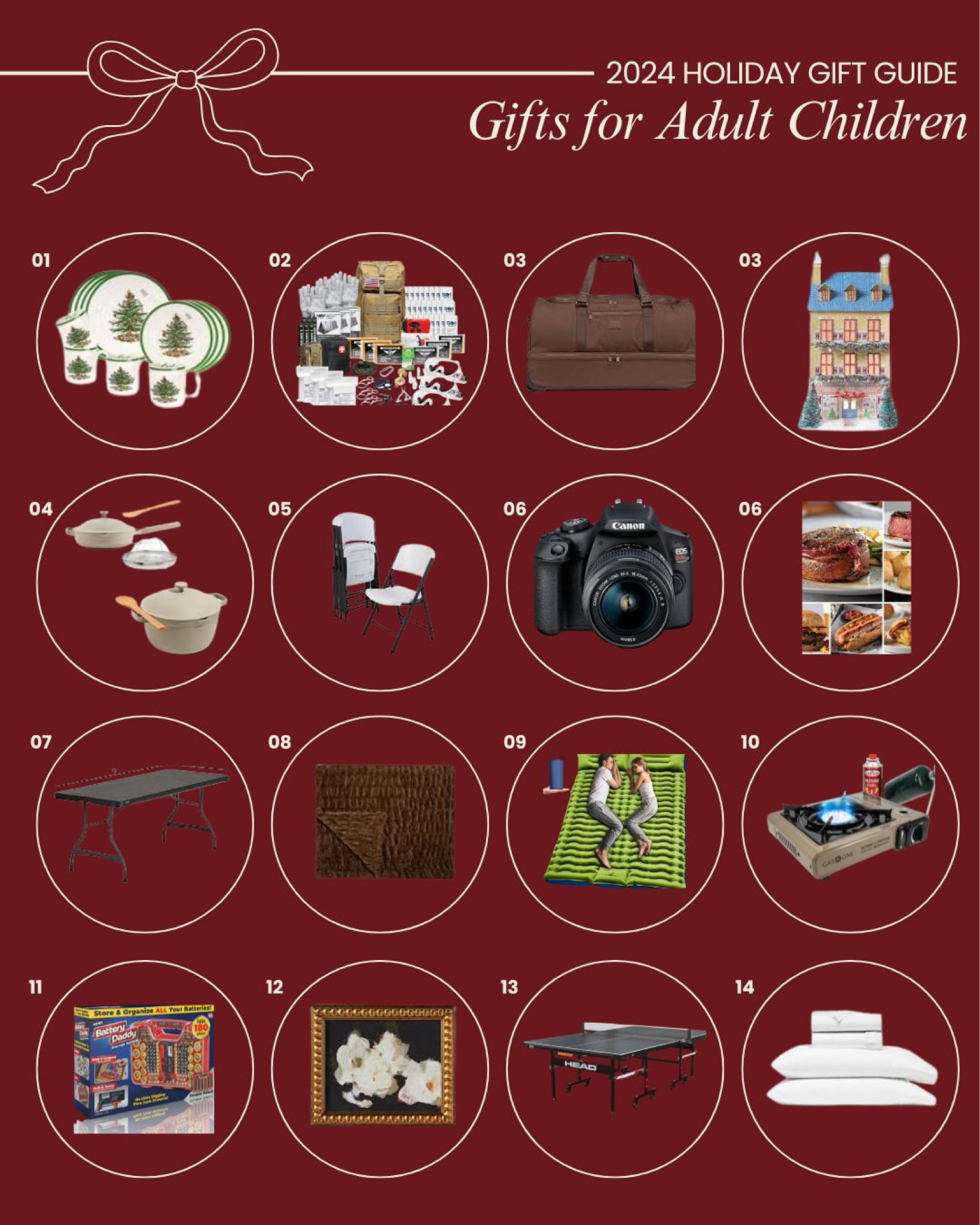 Gift guide for the adult children in your life! I surveyed all of you for this one and the them was definitely, “practical expensive gifts we don’t want to buy for ourselves.”🤣

Lots of emergency preparedness ideas and stuff for around the home.  

There were also a lot of ideas like vacations, date night where the grandparents babysit, cash, airline ticket, homegrown beef, nativity pieces, experiences, Costco or other memberships, season tickets to a local theater and/or amusement park, spa gift cards, house cleaner, and a car detailing! All SUCH great ideas! 

#LTKSeasonal #LTKHoliday #LTKGiftGuide