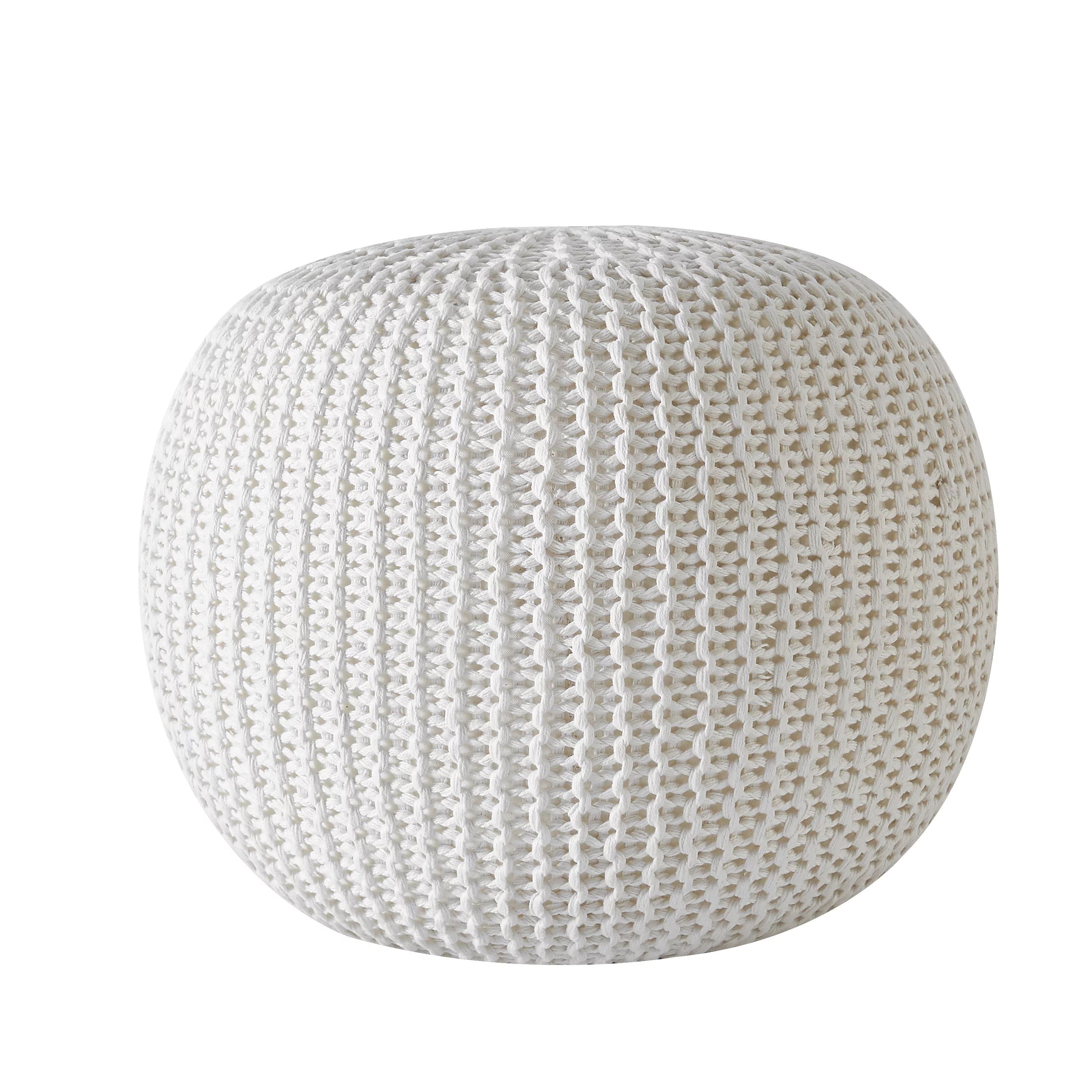 Urban Shop Round Solid Knit Polyester Pouf, White | Walmart (US)