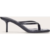 Black Pu Square Toe Thong Mid Stiletto Heeled Mules | PrettyLittleThing US