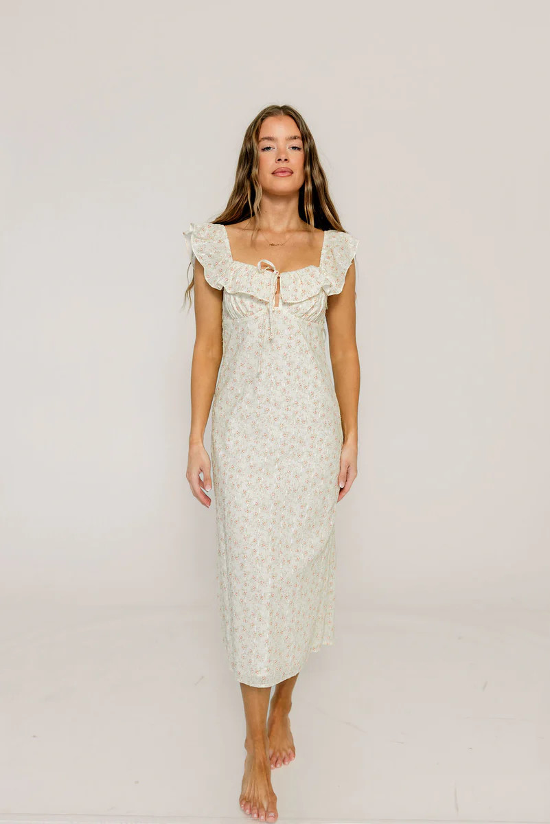 Harper Midi Dress in Ivory/Pink Floral | Worth Collective