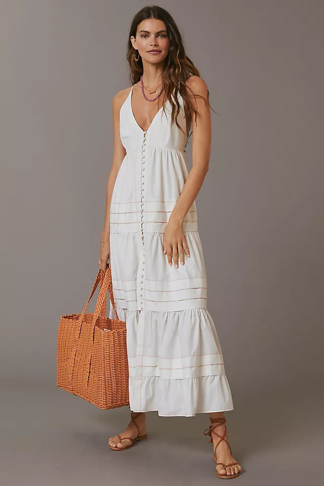 Maeve Deep V-Neck Maxi Dress | Anthropologie (US)