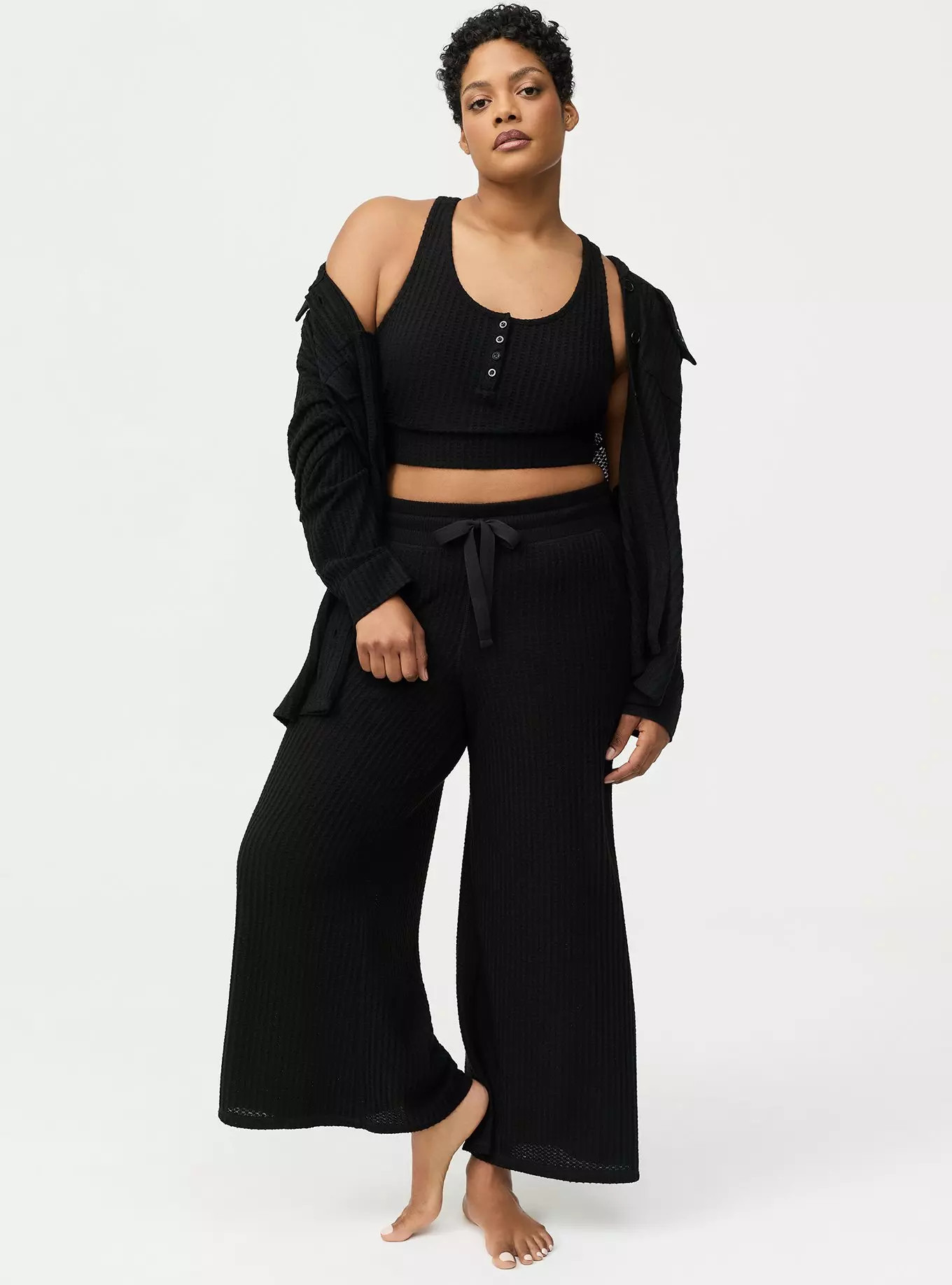 Super Soft Plush Waffle Henley Crop Lounge Tank | Torrid (US & Canada)