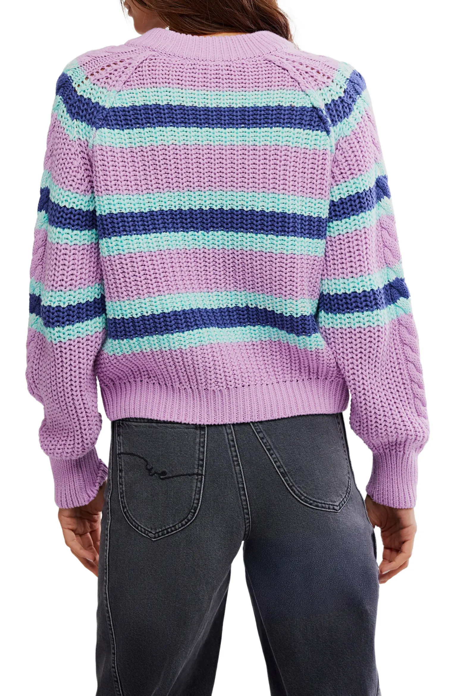 Frankie Stripe Cable Stitch Cotton Sweater (Women) | Nordstrom | Nordstrom