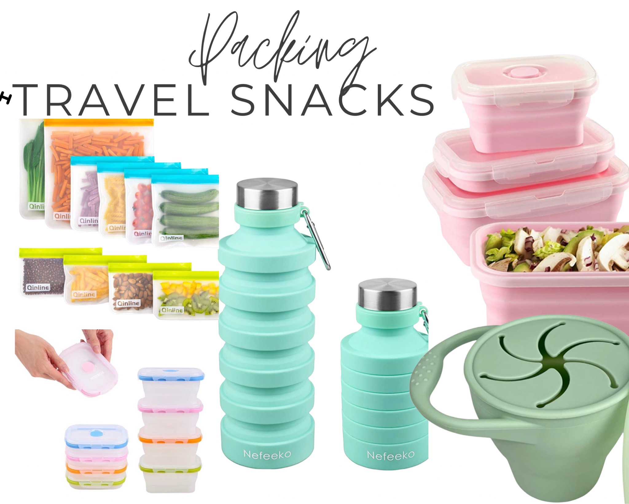 Travel snack containers are important! Choose collapsible, not easy to spill, & easy to hold on to! These collapsible water bottle clip onto back packs! 

#LTKtravel #LTKkids #LTKfamily