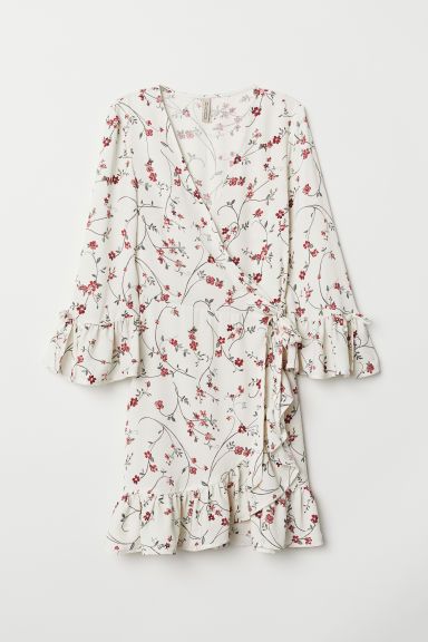 H & M - Patterned Wrap-front Dress - White | H&M (US)