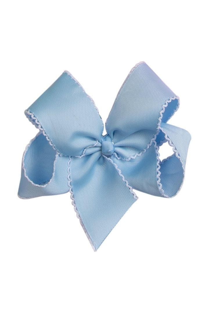 Scalloped Edge Grosgrain Bow Light Blue | The Smocked Flamingo