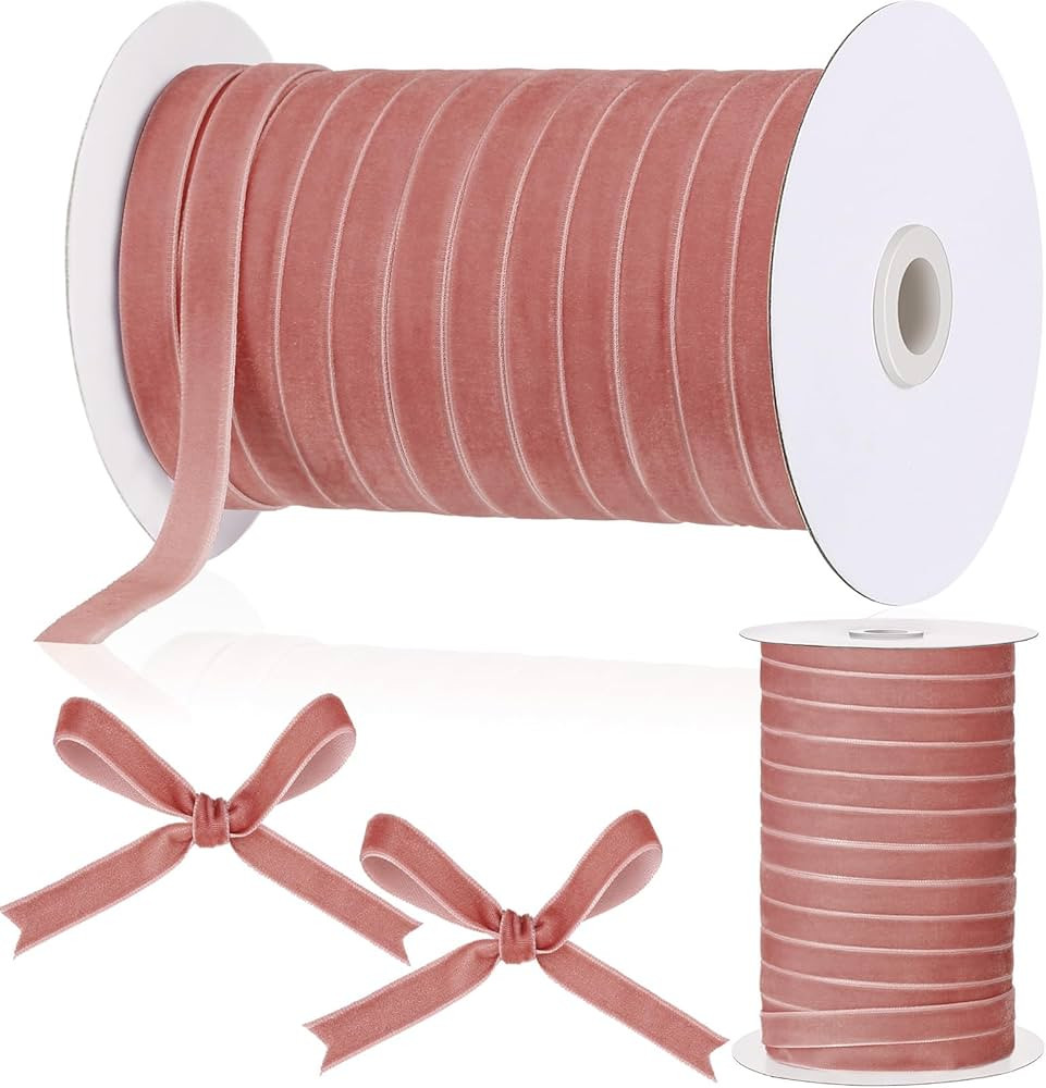Chuangdi 3/8 Inch, 60 Yard Christmas Dusty Rose Velvet Ribbon Wide Vintage Velvet Ribbons for Chr... | Amazon (US)