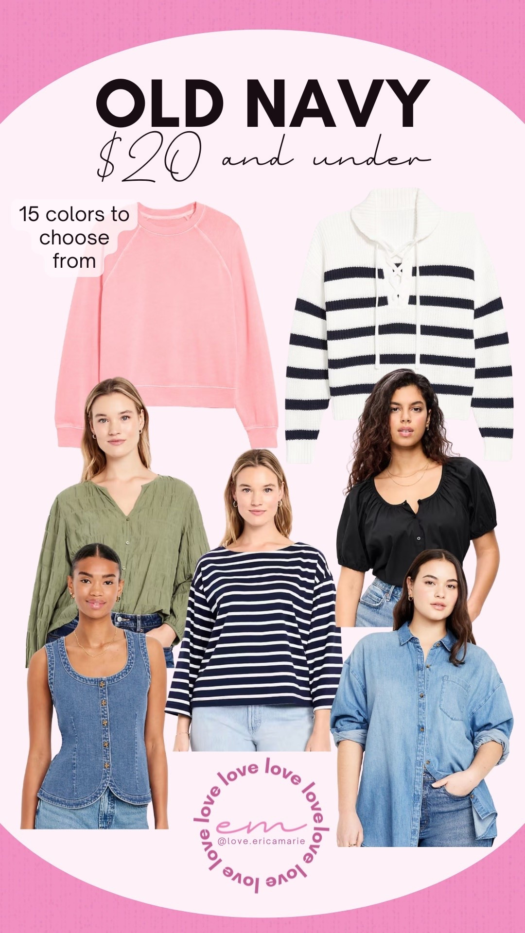 Ahh! I am blown away by all the deals going on right now. Old Navy has so many adorable pieces on sale right now for $20 and under (and tons of sizes are available). I will forever look for good deal and I can’t lie, these are good! So many cute tops for the warmer weather at a great price. 
Old Navy spring sale, mom approved spring finds 

#LTKMidsize #LTKSaleAlert #LTKOver40