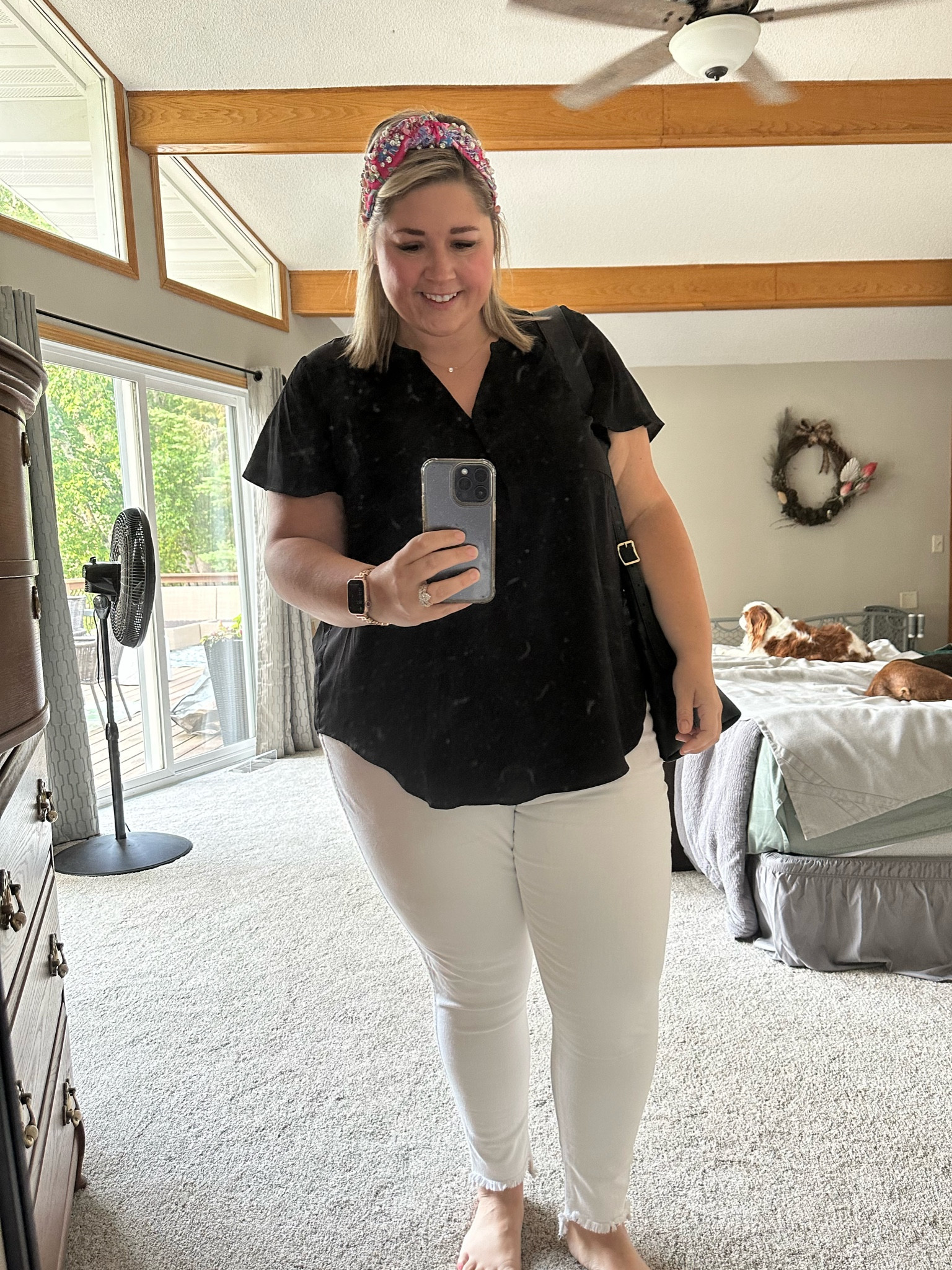 Summer workwear look with white denim, blouse, headband  

#LTKcurves #LTKFind #LTKworkwear