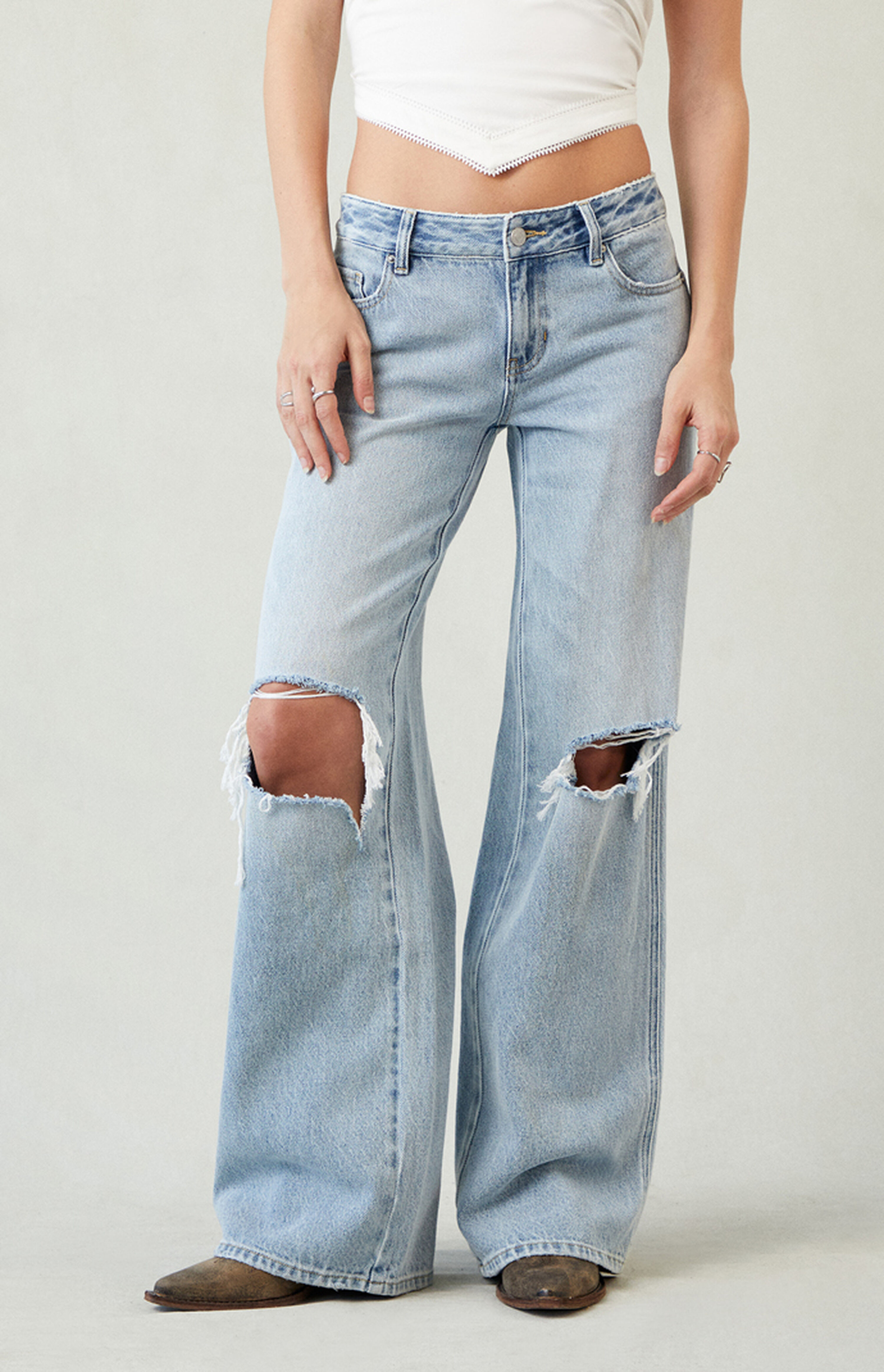 PacSun Eco Light Blue Ripped Low Rise Baggy Jeans | PacSun