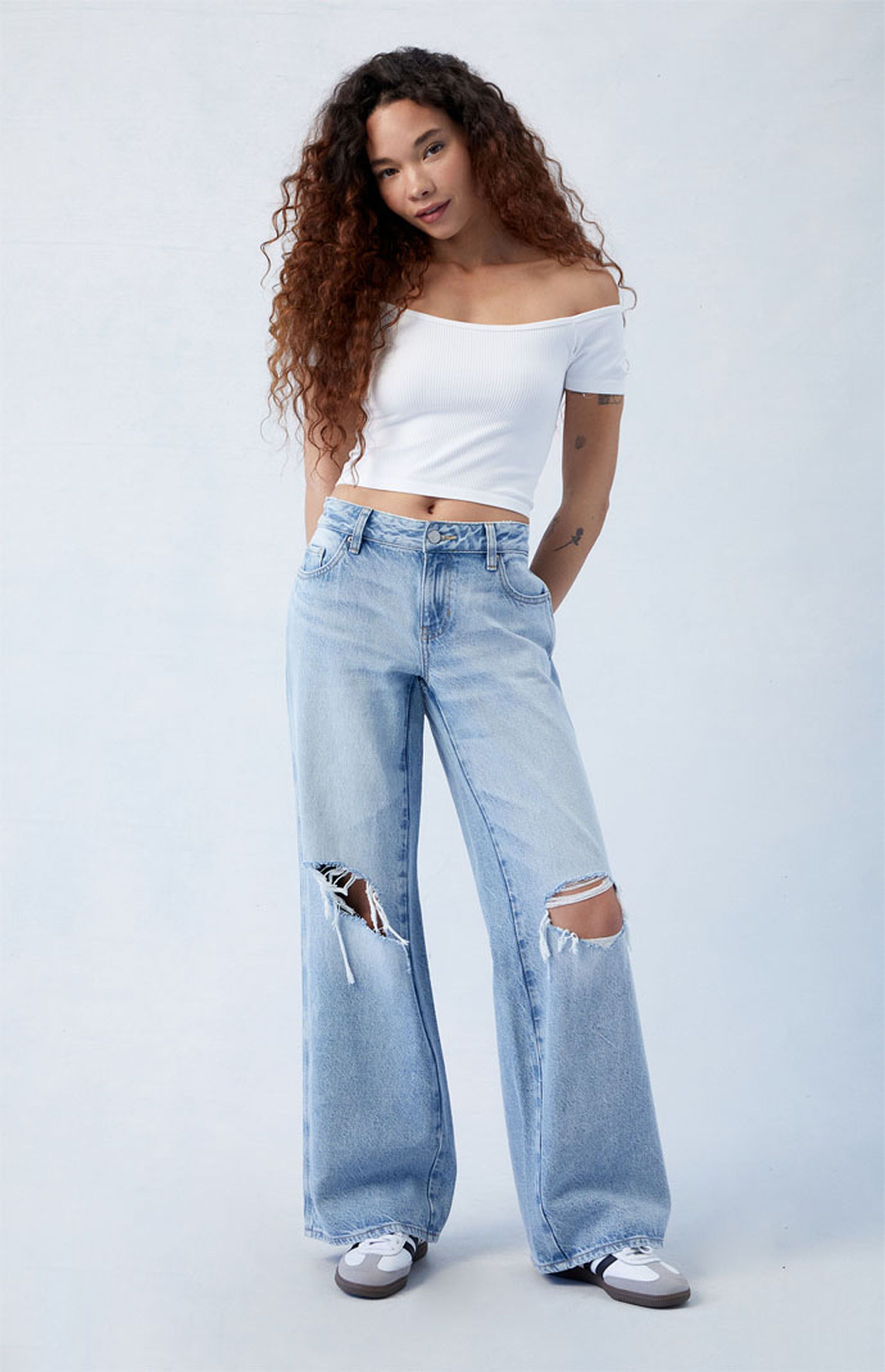 PacSun Eco Light Blue Ripped Low Rise Baggy Jeans | PacSun