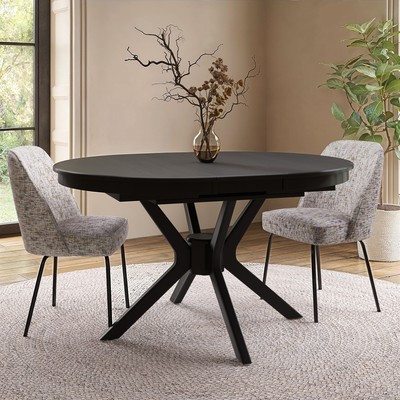 Large Black Wooden Extendable Round to Oval Dining Table - Seats 4 - 6 -  KAE003 | eBay UK