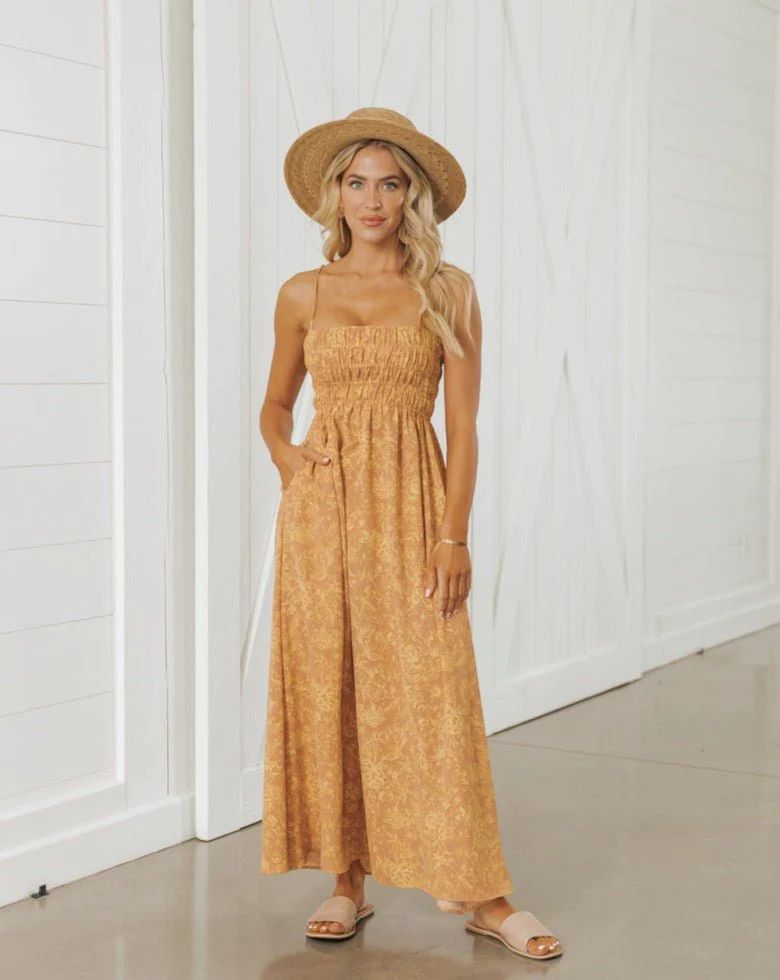 Yellow Print Smocked Maxi Dress | Magnolia Boutique