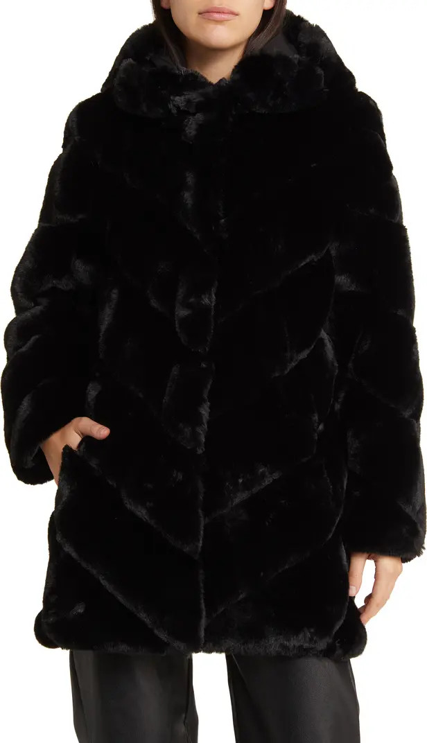 Chevron Faux Fur Hooded Jacket | Nordstrom