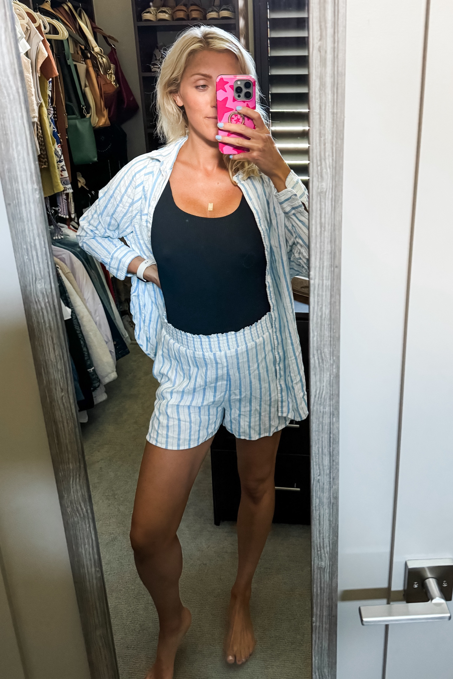 Aerie poolside fit. Wearing a small in the matching linen top and bottom. Wearing a small L in the swim suit. I am 7 days postpartum and never dreamt of getting in a swimsuit that soon but this suit and set is making me feel covered in all the right places! 

#LTKTravel #LTKSummerSales #LTKSwim