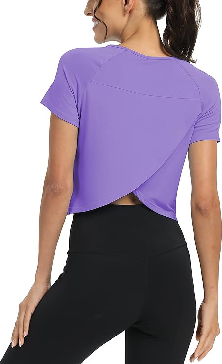Mippo Workout Tops for Women Cropped Split Back Athletic Gym Exercise Shirts Loose Fit | Amazon (US)