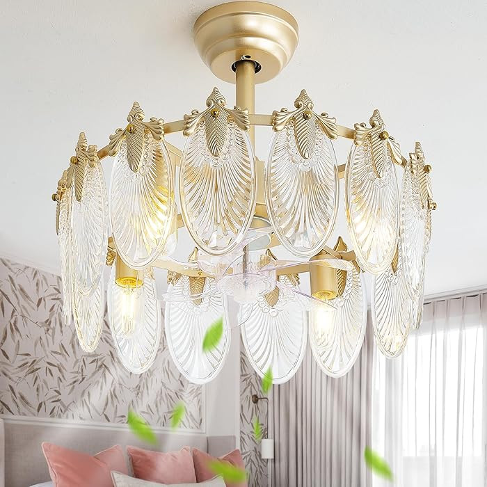 20 Inch Gold Crystal Fandelier Ceiling Fan with Light, Mid Century Gold Fandelier Ceiling Fans wi... | Amazon (US)