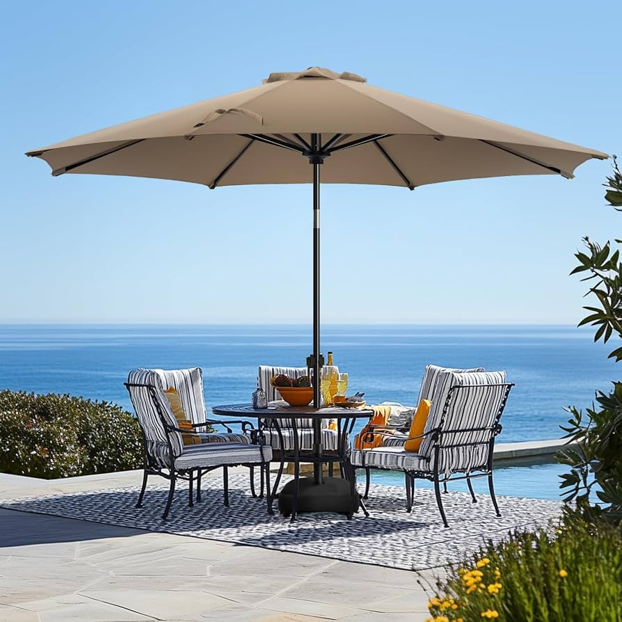 wikiwiki 10FT Patio Umbrellas with Base Included, Outdoor Umbrella with Sandbag Base, 8 Sturdy Ri... | Amazon (US)