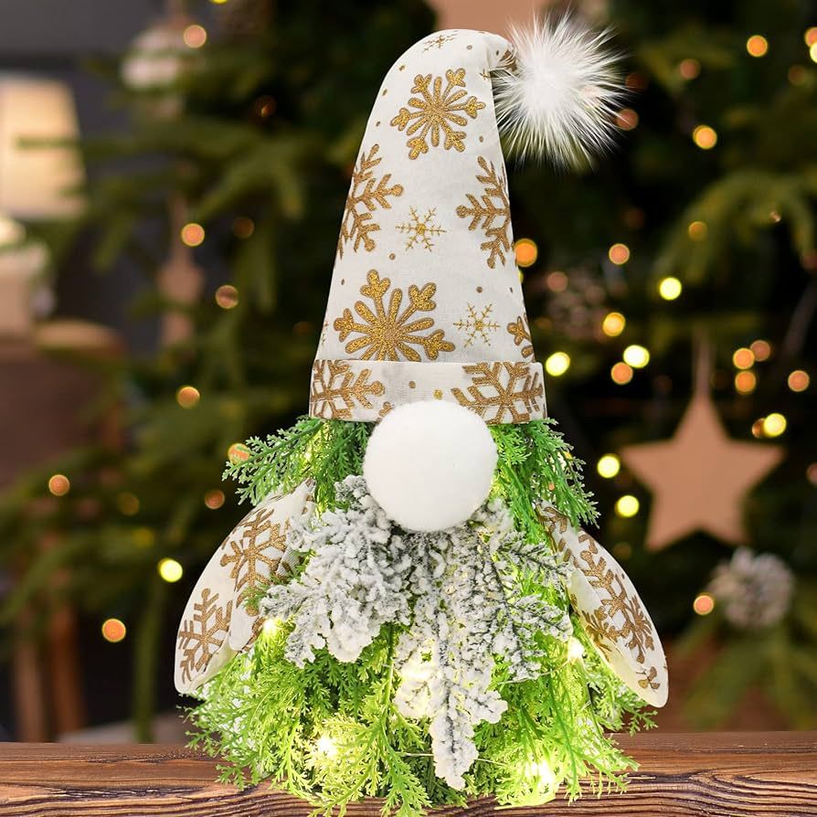 Mini Tabletop Christmas Tree with Lights - 18" Small White Artificial Gnome Christmas Trees with ... | Amazon (US)