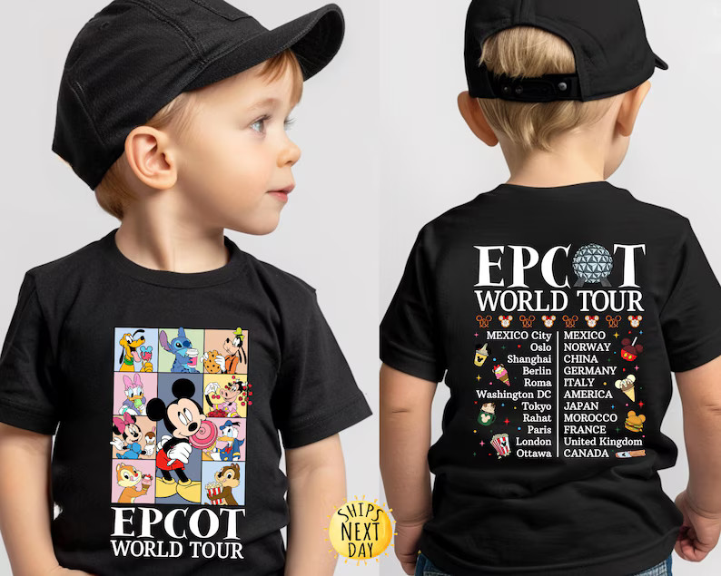 Epcot World Tour Front and Back Kids Shirt, Disney Retro Epcot Shirt, Mickey and Friends Shirt, F... | Etsy (US)