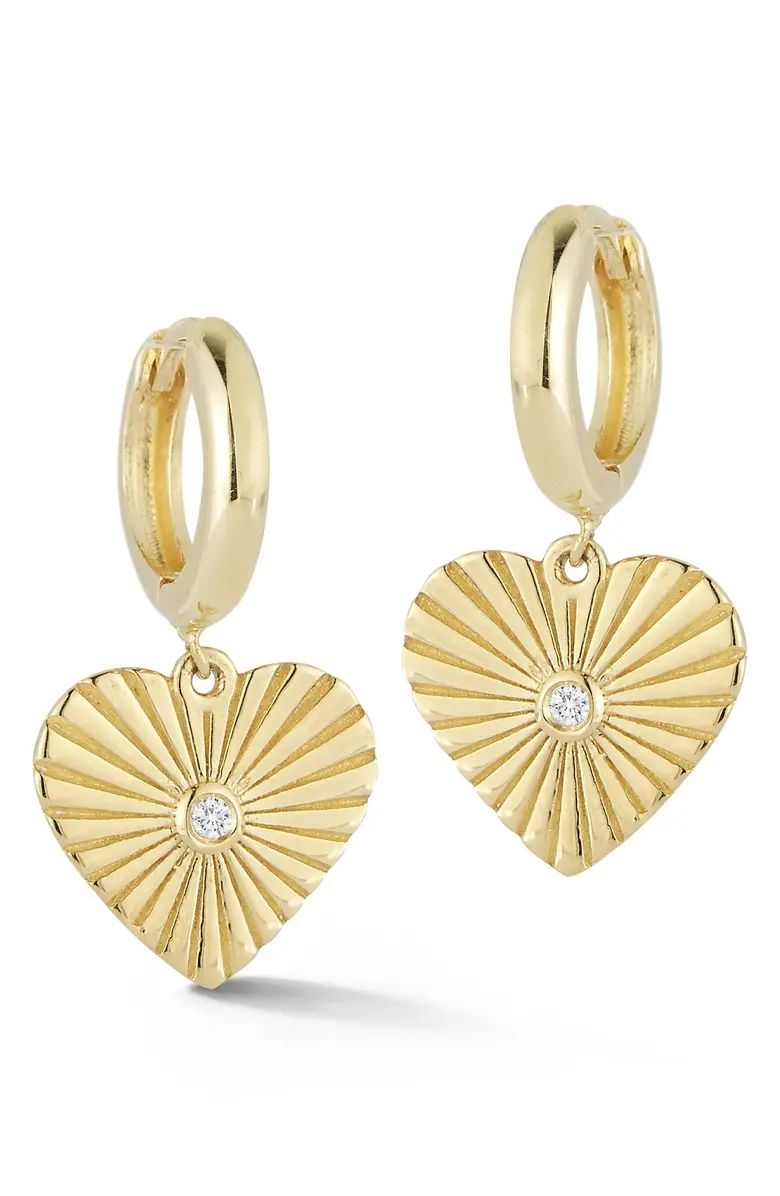 14K Gold Diamond Detail Heart Huggie Earrings -  0.04 ctw | Nordstrom Rack