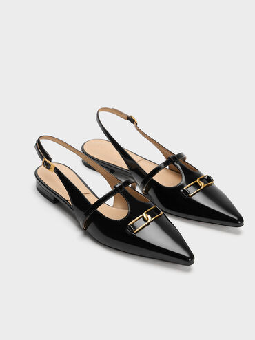 Gabine Leather T-Bar Slingback Flats
 - Black Box | Charles & Keith UK