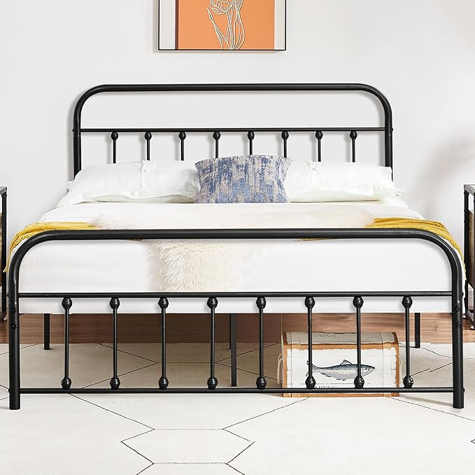 VECELO Full Size Victorian Style Metal Bed Frame with Headboard Classic Metal Platform Bed Frame ... | Amazon (US)