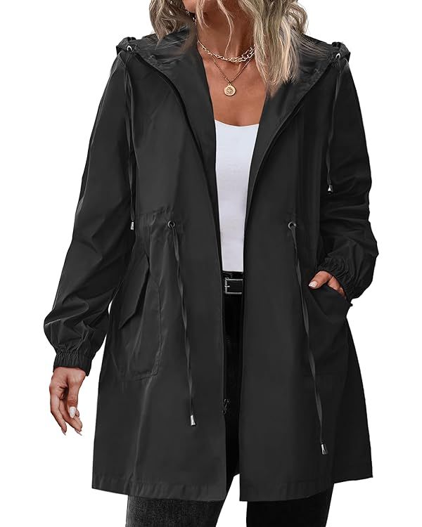 IN'VOLAND Women's Rain Jacket Plus Size Long Raincoat Lightweight Hooded Windbreaker Waterproof J... | Amazon (US)