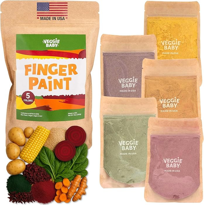 Vegan Finger Paints for Toddlers, Organic Baby Safe Coloring, Play, Made in USA (5 Colors) | Amazon (US)