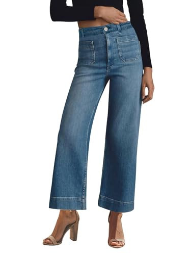 KUNMI Women's Wide Leg High Waisted Stretchy Straight Leg Jeans Baggy Loose Trendy Denim Pants | Amazon (US)