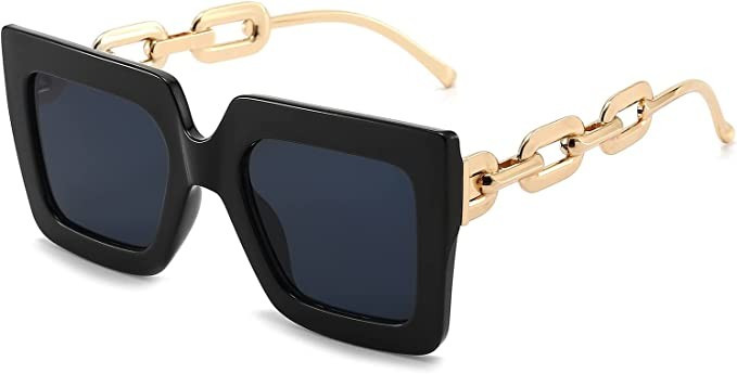 Dollger Oversized Square Sunglasses for Women Large Frame Metal Chain Arms UV Protection Glasses | Amazon (US)