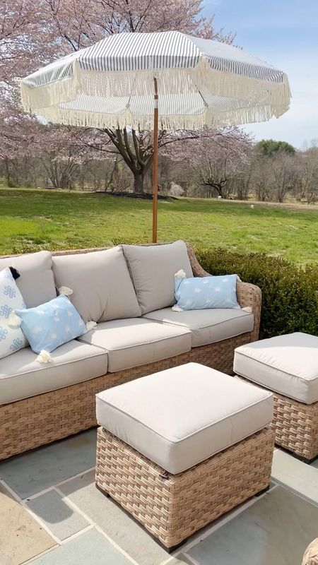 Walmart patio set from the Better Homes and Gardens River Oaks outdoor collection - outdoor wicker sofa and chair set, matching ottoman cubes. $200 off the sofa and chair sets right now 

#LTKVideo #LTKsalealert #LTKhome