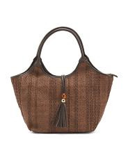 Made In Italy Straw Satchel Bead Flap Leather Tassel | TJ Maxx