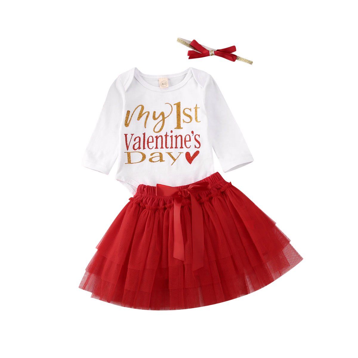 Gueuusu Newborn Baby Girls My 1st Valentine´s Day Outfits One Piece Romper Lace Tutu Skirt Headb... | Walmart (US)