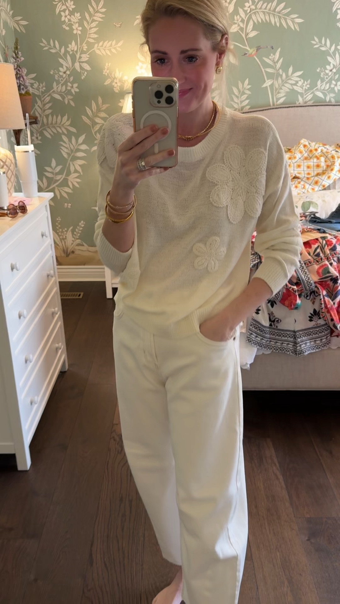 Cream eyelet jacket + ivory jeans = an outfit that works year-round. Classic, feminine, and easy to style with pieces you already own.

#LTKgrwm #LTKootd