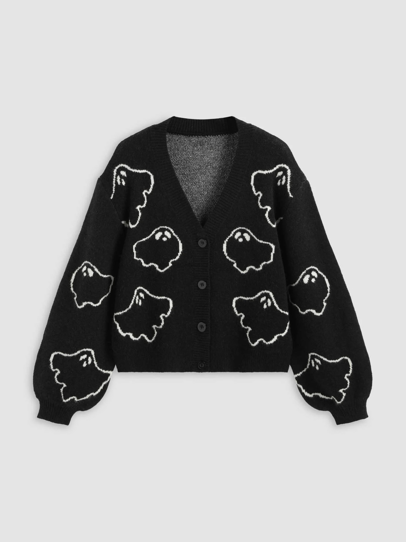Halloween Outfits Knit Fabric Halloween V-neck Ghost Button Cardigan For School Daily Casual | Cider