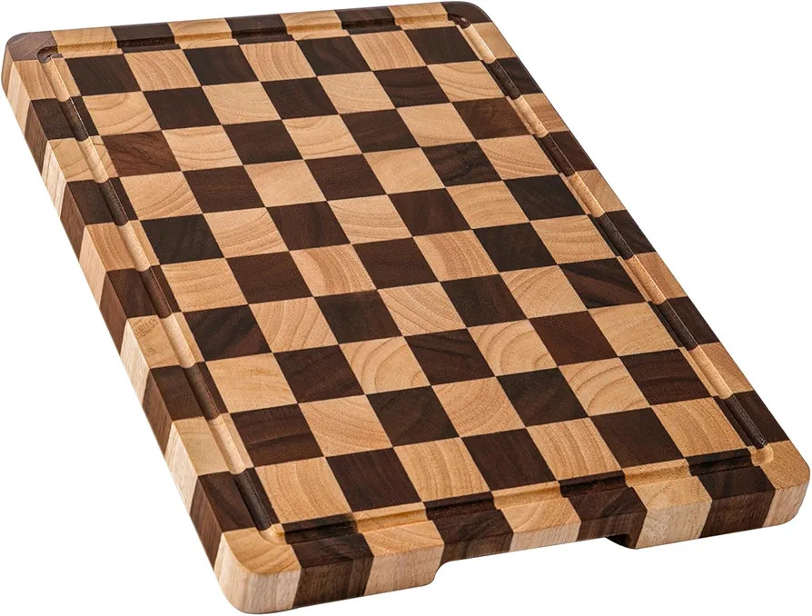 Cutting Boards for Kitchen, Checkered Cutting Board Upgraded, Acacia Wood Chopping Board with Jui... | Amazon (US)