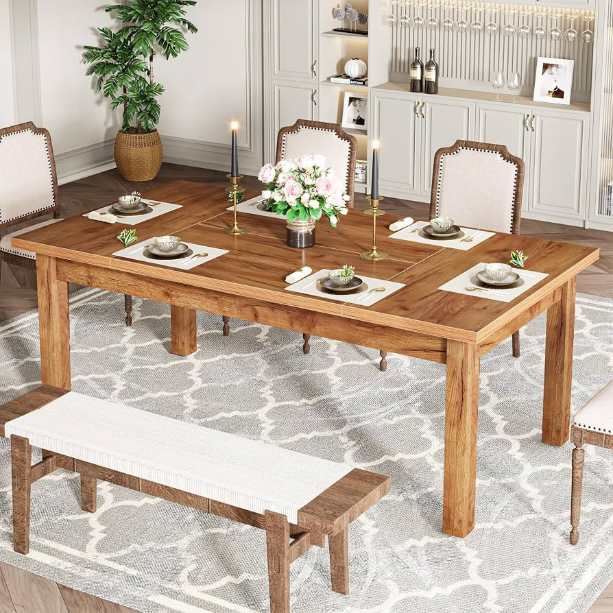 Tribesigns 70.87" Wood Dining Table for 6-8 People, Modern Large Rectangle Kitchen Table, Farmhou... | Amazon (US)