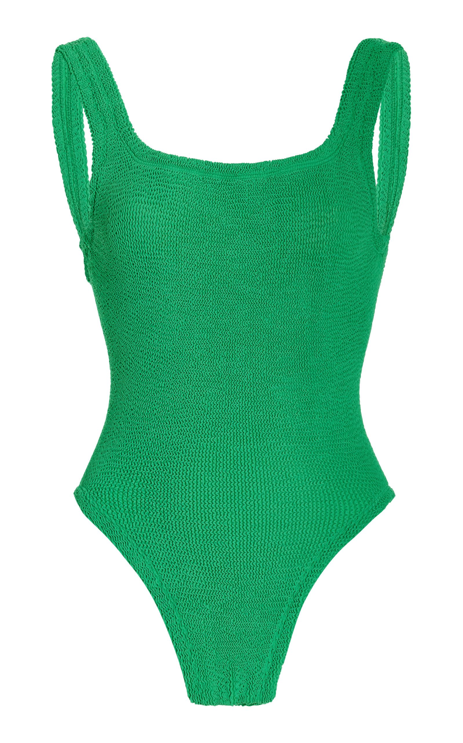 Hunza G - Women's Square-Neck Seersucker One-Piece Swimsuit - Green - Moda Operandi | Moda Operandi (Global)