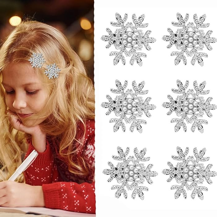 Sparkly Rhinestone Hair Barrettes for Women - Silver Mini Pearl Hairpins, Party Hair Accessories ... | Amazon (US)