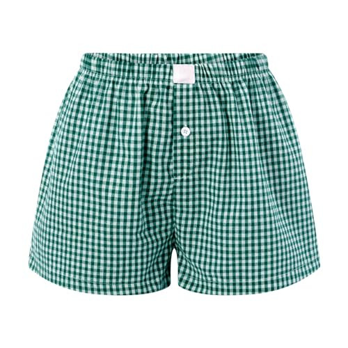 Y2k Gingham Boxers Shorts Plaid Lounge Shorts for Women Cute Low Rise Micro Button Front Pajamas Bottoms Summer Elastic Waist Loose Fit Pj Shorts Soft Sleepwear | Amazon (US)
